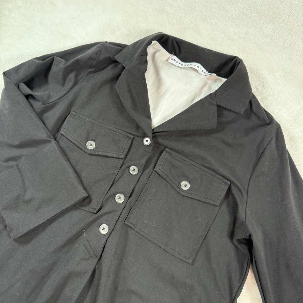 Gretchen Scott Black Knit‎ Button Front Midi Shirt Dress with Pockets Womens S